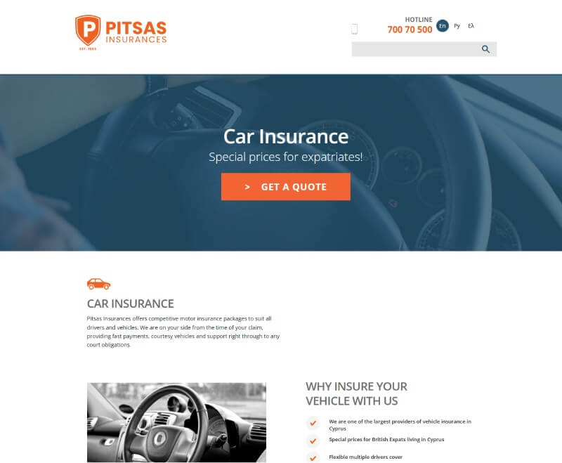 Pitsas Insurances desktop site